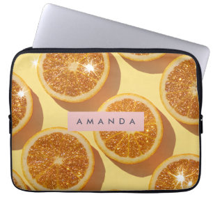 Persoonlijke Sprankelende Citrus Glitters Sinaasap Laptop Sleeve