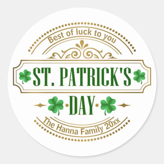 Persoonlijke St. Patrick's Day I Geluk van de Iere Ronde Sticker (Voorkant)