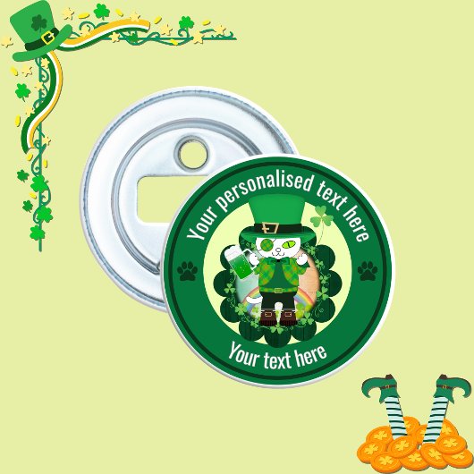 Persoonlijke St. Patrick's Day Kat Schoenmaker Button Flesopener