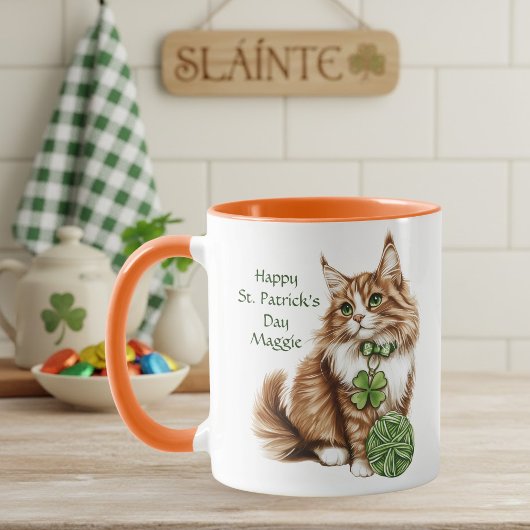 Persoonlijke St. Patrick's Day-langharige kattenmo Mok