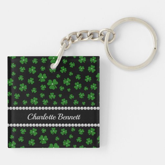 Persoonlijke St. Patrick's Day Shamrock met Parel Sleutelhanger (Achterkant)