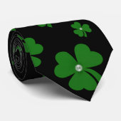 Persoonlijke St. Patrick's Day Shamrock op Zwart Stropdas (Opgerold)