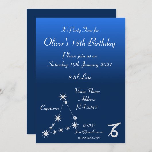 Persoonlijke Steenbok Zodiac Feest Uitnodiging (Voorkant / Achterkant)