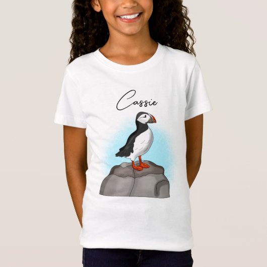Persoonlijke stekelhand getrokken Puffin T-shirt (Voorkant)