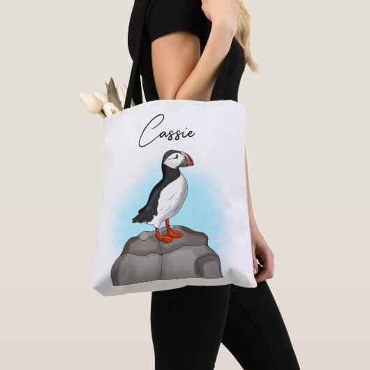 Persoonlijke stekelhand getrokken Puffin Tote Bag (Dichtbij)