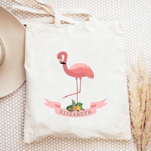 Persoonlijke stekelroze flamingo tote bag