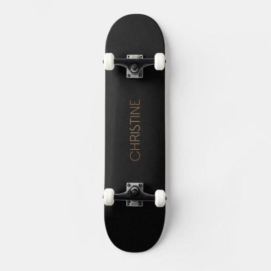 Persoonlijke Stencil Font Christine Gold op zwart Skateboard (Voorkant)
