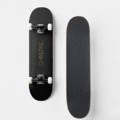 Persoonlijke Stencil Font Christine Gold op zwart Skateboard (Voorkant)