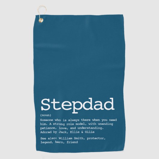 Persoonlijke Stepdad Definitie Modern Blauw Golfhanddoek (Voorkant)