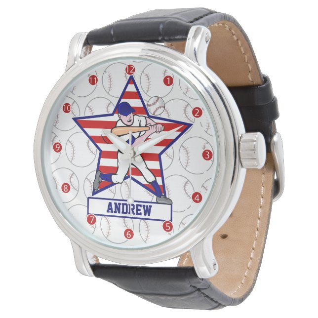 Persoonlijke sterren en Stripes Baseball Batter v1 Horloge (Gekanteld)
