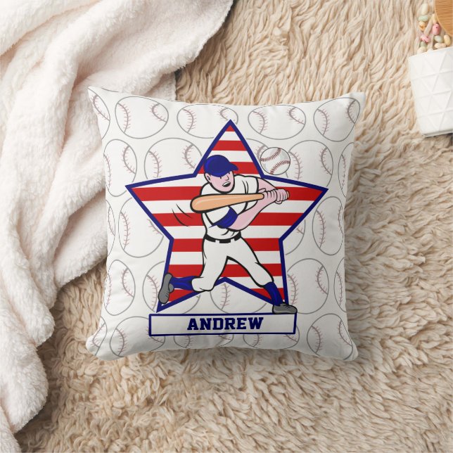 Persoonlijke sterren en Stripes Baseball Batter v1 Kussen (Deken)