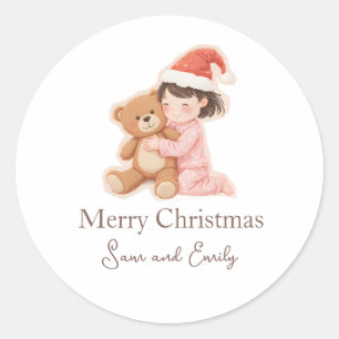 Persoonlijke sticker met leuk meisje en teddybeer