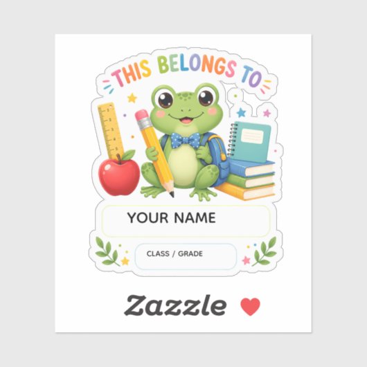 Persoonlijke sticker met naam van een leuke kikker (Vel)