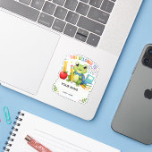 Persoonlijke sticker met naam van een leuke kikker (Laptop met iPhone)