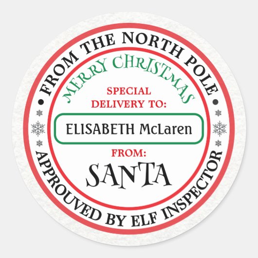 Persoonlijke sticker met naam van Kerstman uit de (Voorkant)