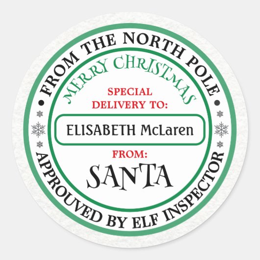 Persoonlijke sticker met naam van Kerstman uit de (Voorkant)