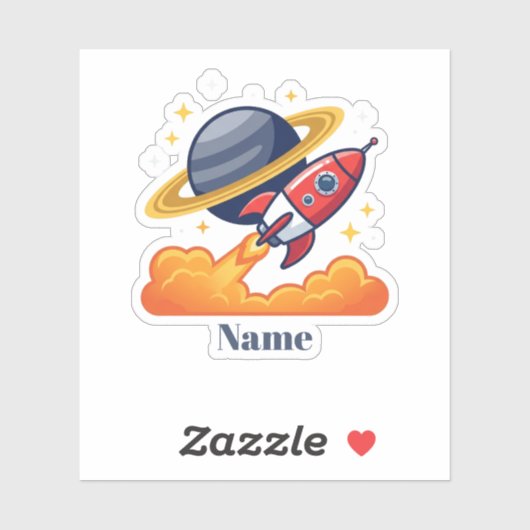 Persoonlijke sticker met ruimteschip en planeet (Vel)