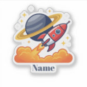 Persoonlijke sticker met ruimteschip en planeet (Voorkant)