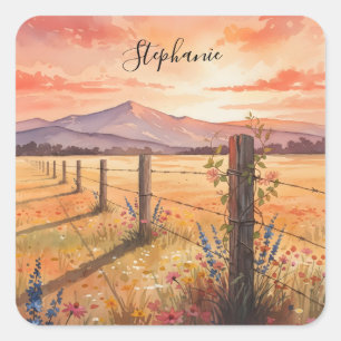 Persoonlijke sticker met wilde bloemen en zonsonde