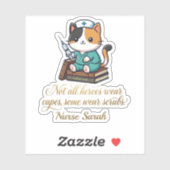Persoonlijke sticker van verpleegster lapjeskat (Vel)