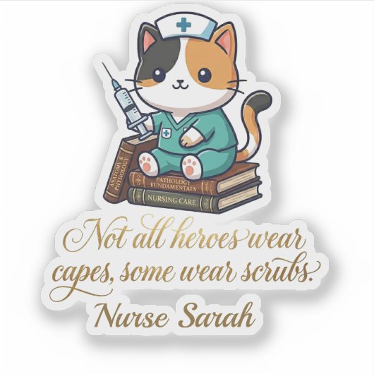 Persoonlijke sticker van verpleegster lapjeskat (Voorkant)