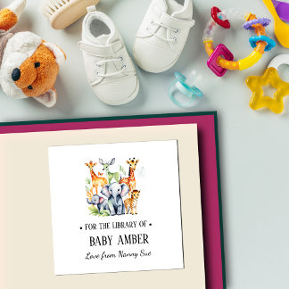 Persoonlijke sticker voor babyboek met wilde diere