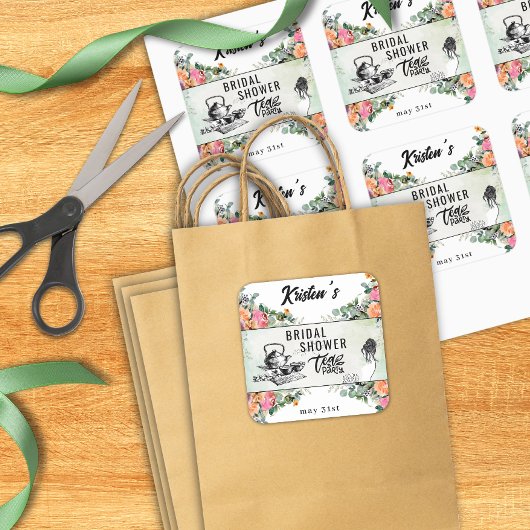 Persoonlijke sticker voor bruidsfeest theepartij