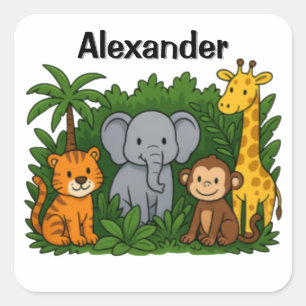 Persoonlijke stickers met jungle dieren voor kinde