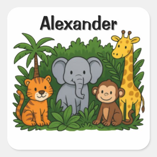 Persoonlijke stickers met jungle dieren voor kinde (Voorkant)