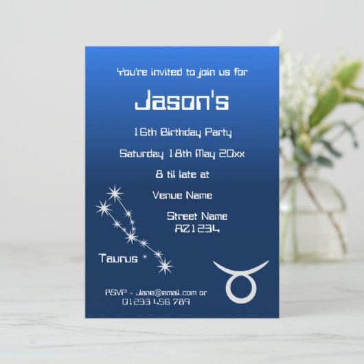 Persoonlijke Stier Zodiac Galaxy Feest Uitnodiging (Staand voorkant)