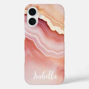 Persoonlijke stijlvolle roze gouden agaat marmer iPhone 16 hoesje