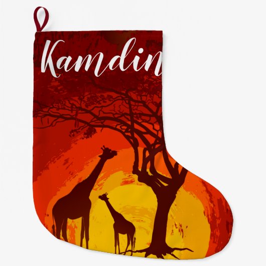 Persoonlijke Stocking African Safari Giraffe Sun Grote Kerstsok (Voorkant)