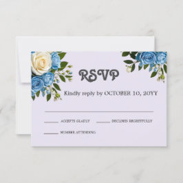 Persoonlijke Stofblauwe en Ivoren Bloem RSVP Kaartje