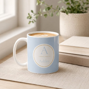 Persoonlijke Stofblauwe Monogram Naam Elegant Koffiemok