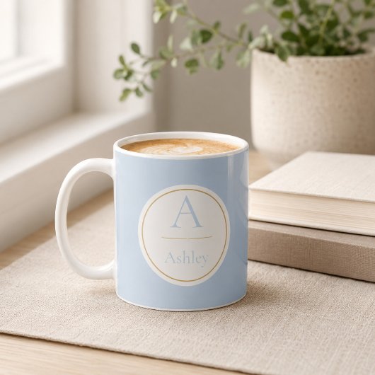 Persoonlijke Stofblauwe Monogram Naam Elegant  Koffiemok