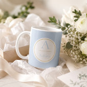Persoonlijke Stofblauwe Monogram Naam Elegant  Koffiemok