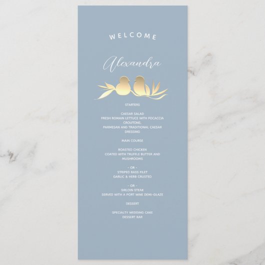 Persoonlijke Stofblauwe Trouw Menu (Voorkant)