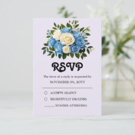 Persoonlijke stoffige blauwe en ivoorkleurige bloe RSVP kaartje