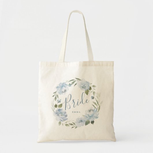 Persoonlijke stoffige blauwe florale bruidecanvas  tote bag (Voorkant)