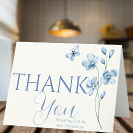 Persoonlijke stoffige blauwe wilde bloemen bruidsd bedankkaart