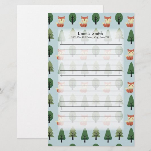 Persoonlijke stollingskoeien en bomen op blauw briefpapier (Voorkant / Achterkant)