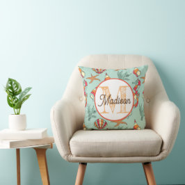 Persoonlijke strand thema kussen met monogram
