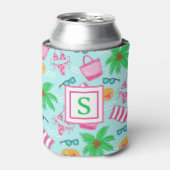 Persoonlijke stranddag / Monogram Preppy strand Blikjeskoeler (Blikje Voorkant)