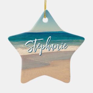 Persoonlijke strandfoto oceaanblauw landschap keramisch ornament