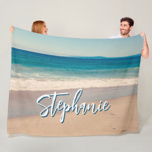 Persoonlijke strandfoto oceaanblauw landschappelij fleece deken