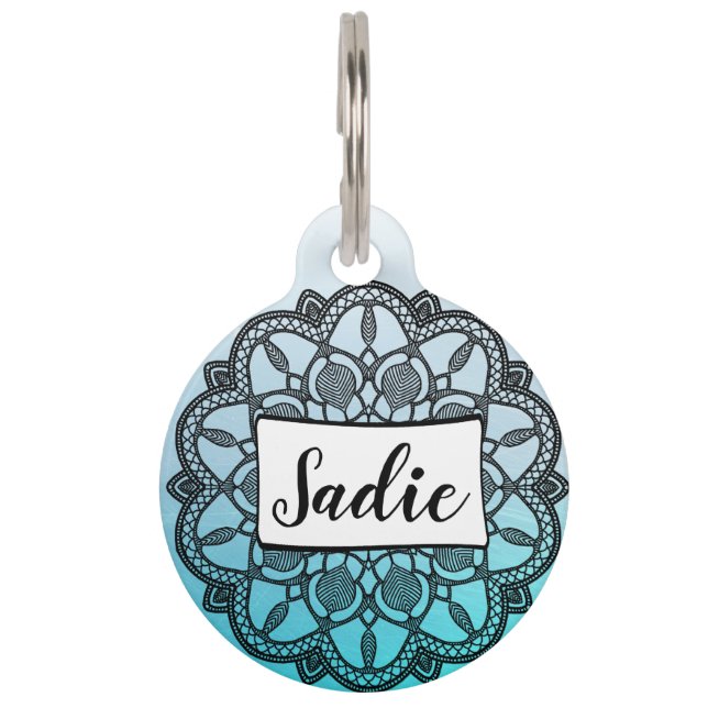 Persoonlijke streepjesmerken, blauw en zwart Manda Huisdierpenning (Voorkant)