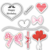 Persoonlijke Strikken en Hartjes Verjaardagssticke Sticker (Voorkant)