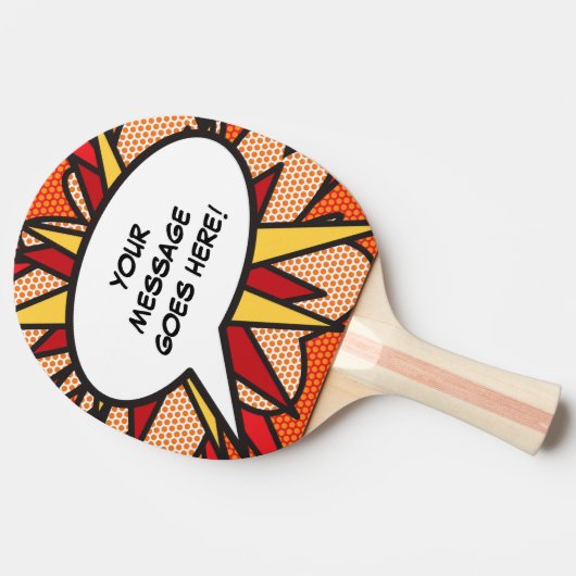 Persoonlijke stripboek Pop Art-spreekwolk Tafeltennisbatje (Zijkant)