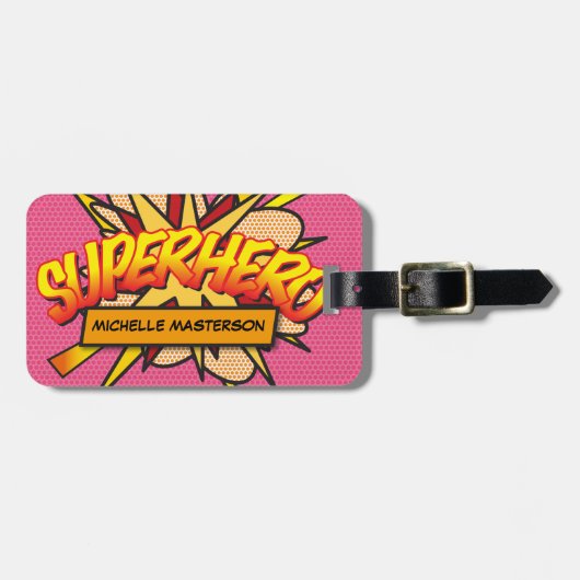 Persoonlijke stripboek Pop Art SUPERHELD Bagagelabel (Voorkant horizontaal)