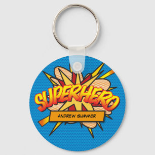 Persoonlijke stripboek Pop Art SUPERHELD Sleutelhanger
